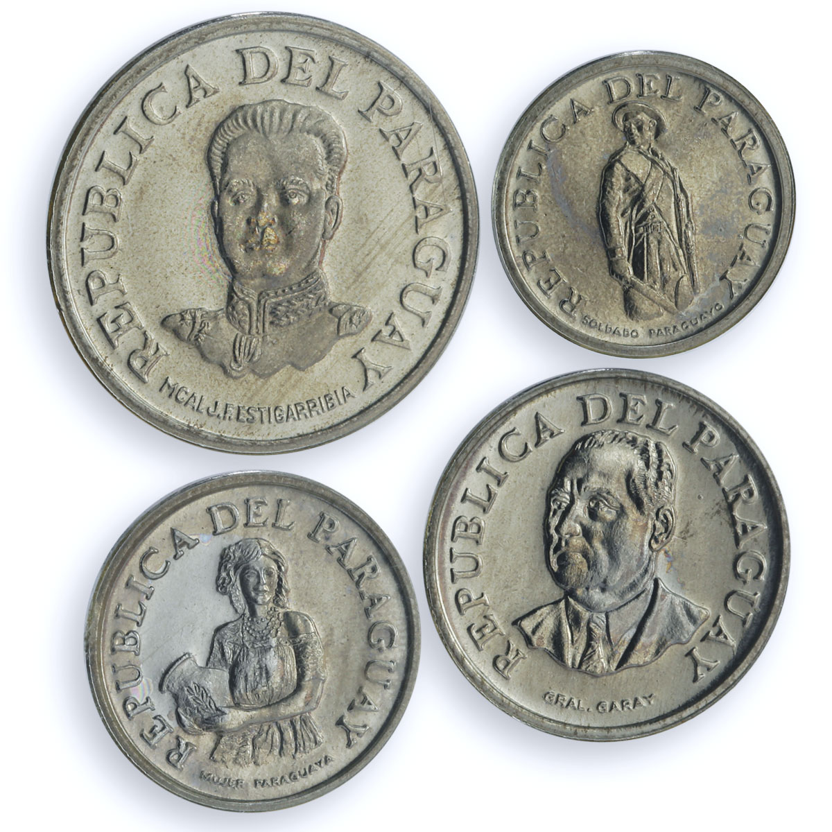 Paraguay 50 10 5 1 guaranies Set Republic Commemorative proof steel coins 1975