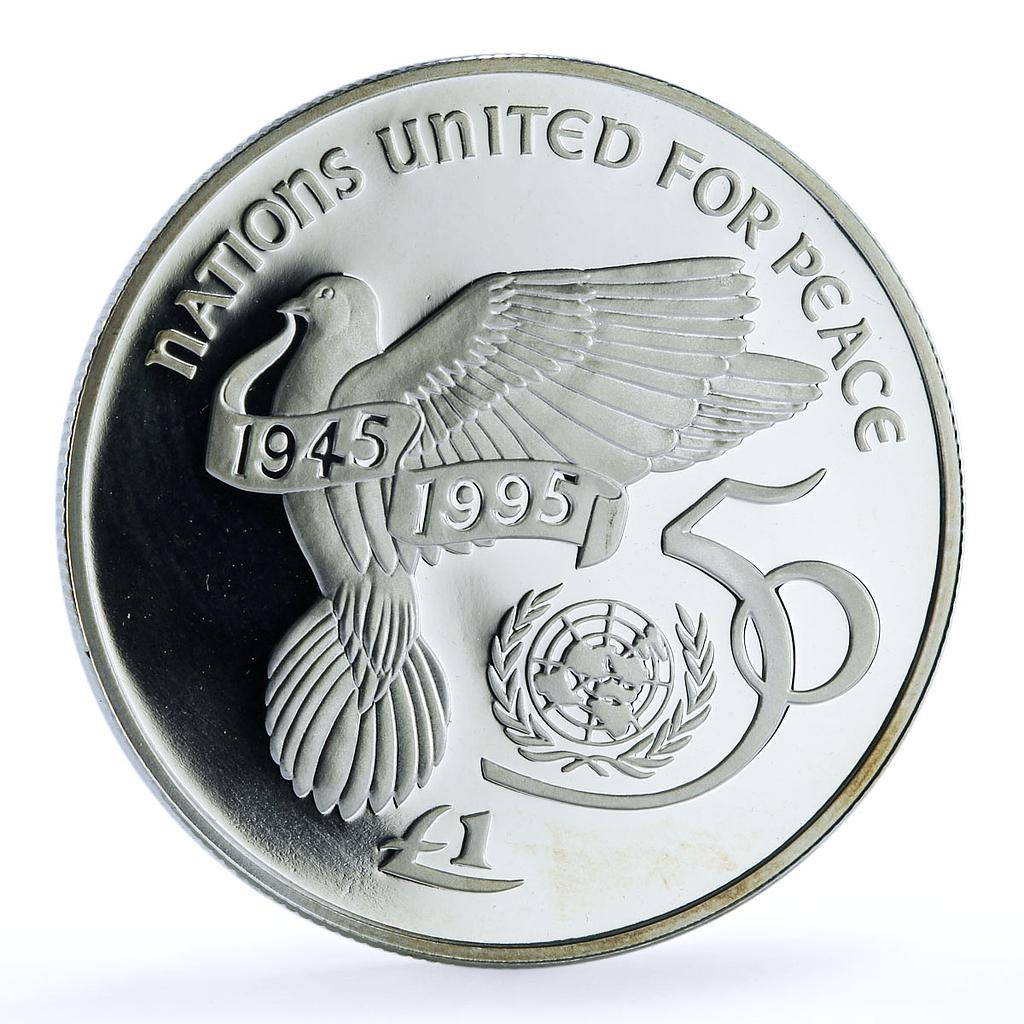 Ireland 1 pound United Nations UN KM-30 Anniversary Bird proof silver coin 1995 Ireland 1 pound United Nations UN KM-30 Anniversary Bird proof silver coin 1995