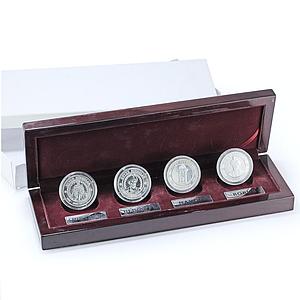 Uzbekistan Set Great Ancestors Temur Ulugbek Navoiy Bobur silver medals 1999