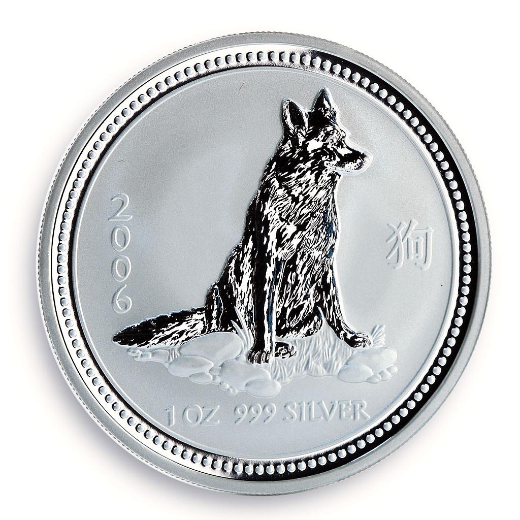 Australia 1 Dollar Year of the Dog 2006 1 Oz Silver Coin Lunar Series I