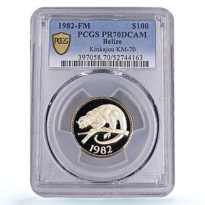 Belize 100 dollars Kinkajou KM-70 Wildlife Fauna PR 70 PCGS gold coin 1982