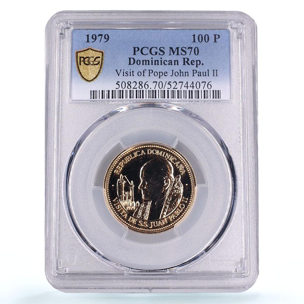 Dominican Republic 100 pesos Pope John Paul II KM-55 MS 70 PCGS gold coin 1979