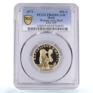 Haiti 500 gourdes Woman with Shell KM-109 PR 65 PCGS gold coin 1973