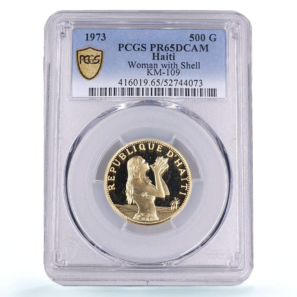 Haiti 500 gourdes Woman with Shell KM-109 PR 65 PCGS gold coin 1973