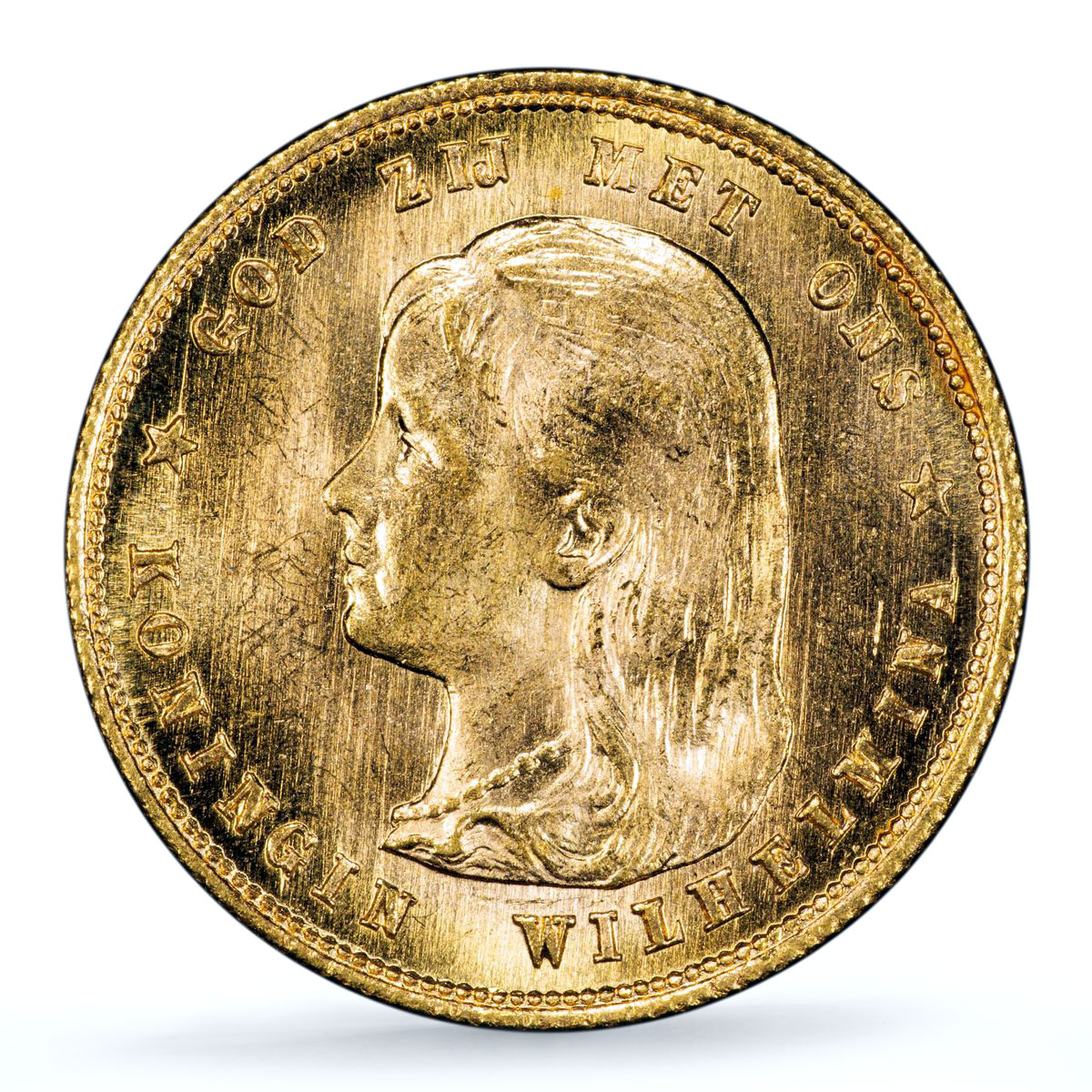 Netherlands 10 gulden Wilhelmina Beaded Border KM-118 MS 66 PCGS gold coin 1897