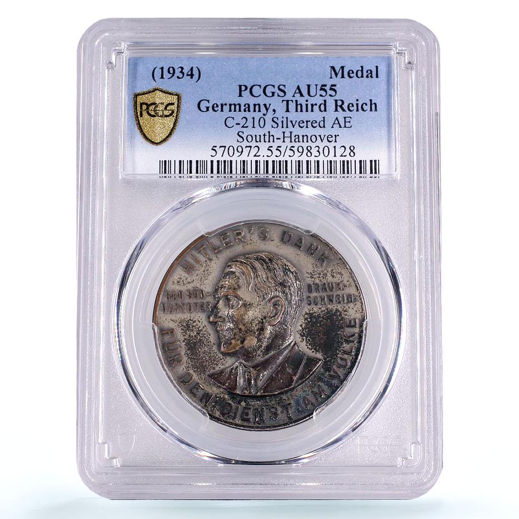 Germany Third Reich Hitler South Hanover C-210 AU 55 PCGS silvered AE medal 1934