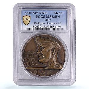 Italy Badoglio Proclamation Empire Conquest Ethiopia MS63 PCGS bronze medal 1936