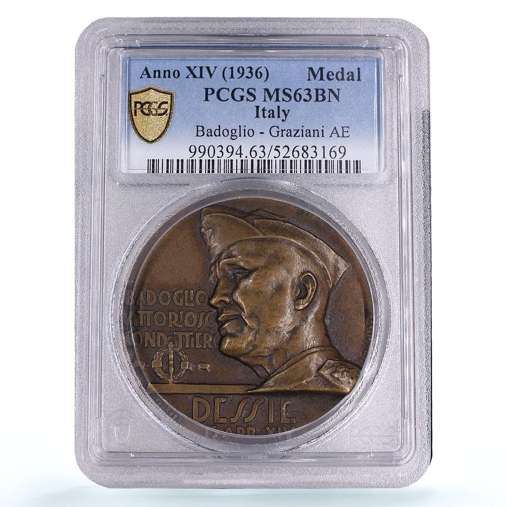 Italy Badoglio Proclamation Empire Conquest Ethiopia MS63 PCGS bronze medal 1936