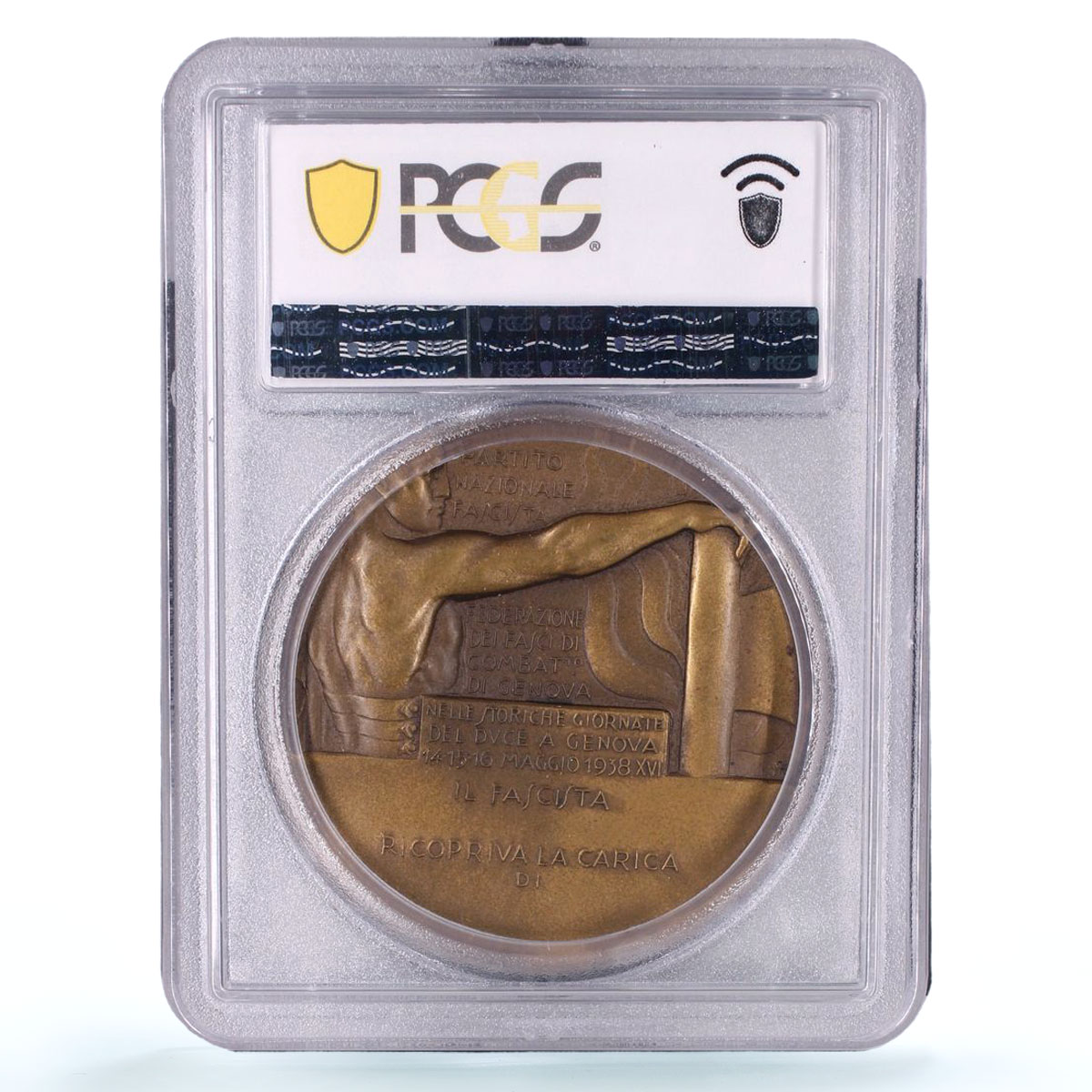 Italy Mussolini Visit Genoa Fascism of Fire C-53 MS 64 PCGS bronze medal 1938