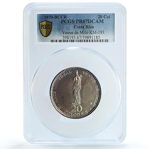 Costa Rica 20 colones Venus de Milo KM-193 Statue Art PR67 PCGS silver coin 1970