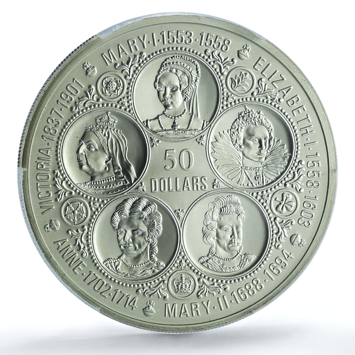 Cayman Islands 50 dollars Queens of England KM-12 MS 69 PCGS silver coin 1976 Cayman Islands 50 dollars Queens of England KM-12 MS 69 PCGS silver coin 1976