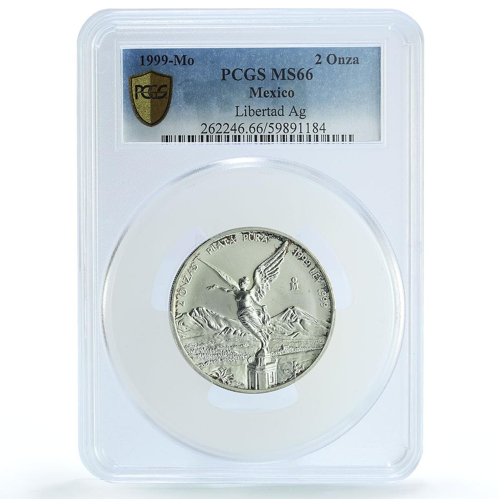 Mexico 2 onzas Libertad Angel of Independence KM-614 MS 66 PCGS silver coin 1999 Mexico 2 onzas Libertad Angel of Independence KM-614 MS 66 PCGS silver coin 1999