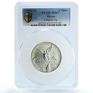 Mexico 2 onzas Libertad Angel of Independence KM-614 MS 67 PCGS silver coin 1996