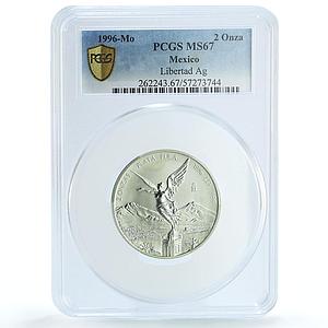 Mexico 2 onzas Libertad Angel of Independence KM-614 MS 67 PCGS silver coin 1996