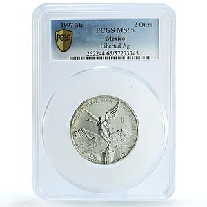 Mexico 2 onzas Libertad Angel of Independence KM-614 MS 65 PCGS silver coin 1997