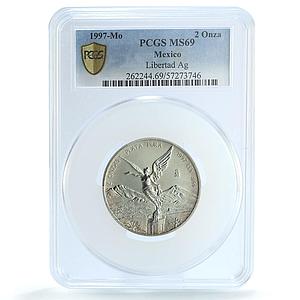 Mexico 2 onzas Libertad Angel of Independence KM-614 MS 69 PCGS silver coin 1997