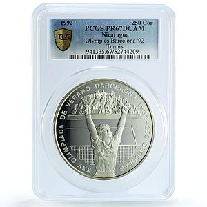 Nicaragua 250 cordobas Tennis Olympics Barcelona PR 67 PCGS silver coin 1992