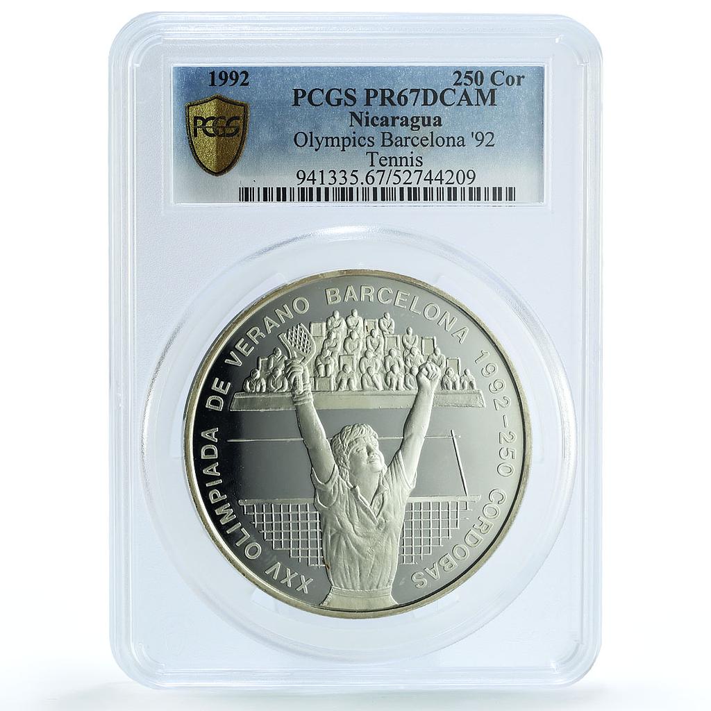 Nicaragua 250 cordobas Tennis Olympics Barcelona PR 67 PCGS silver coin 1992 Nicaragua 250 cordobas Tennis Olympics Barcelona PR 67 PCGS silver coin 1992
