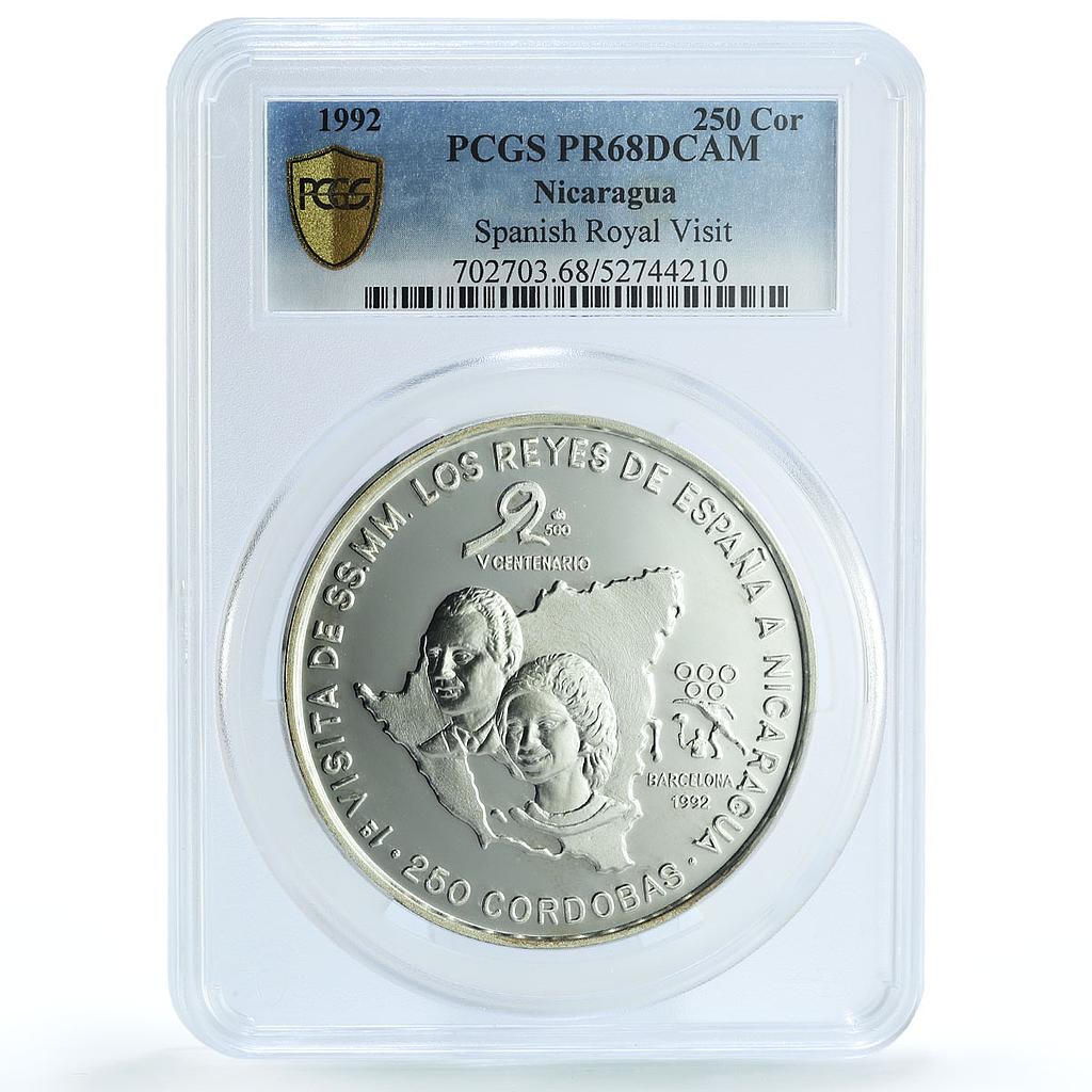 Nicaragua 250 cordobas Royal Visit Olympics KM-79 PR 68 PCGS silver coin 1992