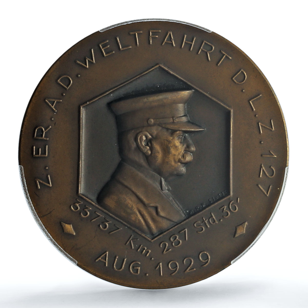 Germany Weimar Zeppelin World Flight Kaiser-500 MS 65 PCGS copper medal 1929 Germany Weimar Zeppelin World Flight Kaiser-500 MS 65 PCGS copper medal 1929