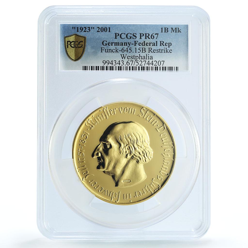 Westphalia 1 billion Mark 1923 Restrike Funck-645.15B PR67 PCGS silver coin 2001 Westphalia 1 billion Mark 1923 Restrike Funck-645.15B PR67 PCGS silver coin 2001
