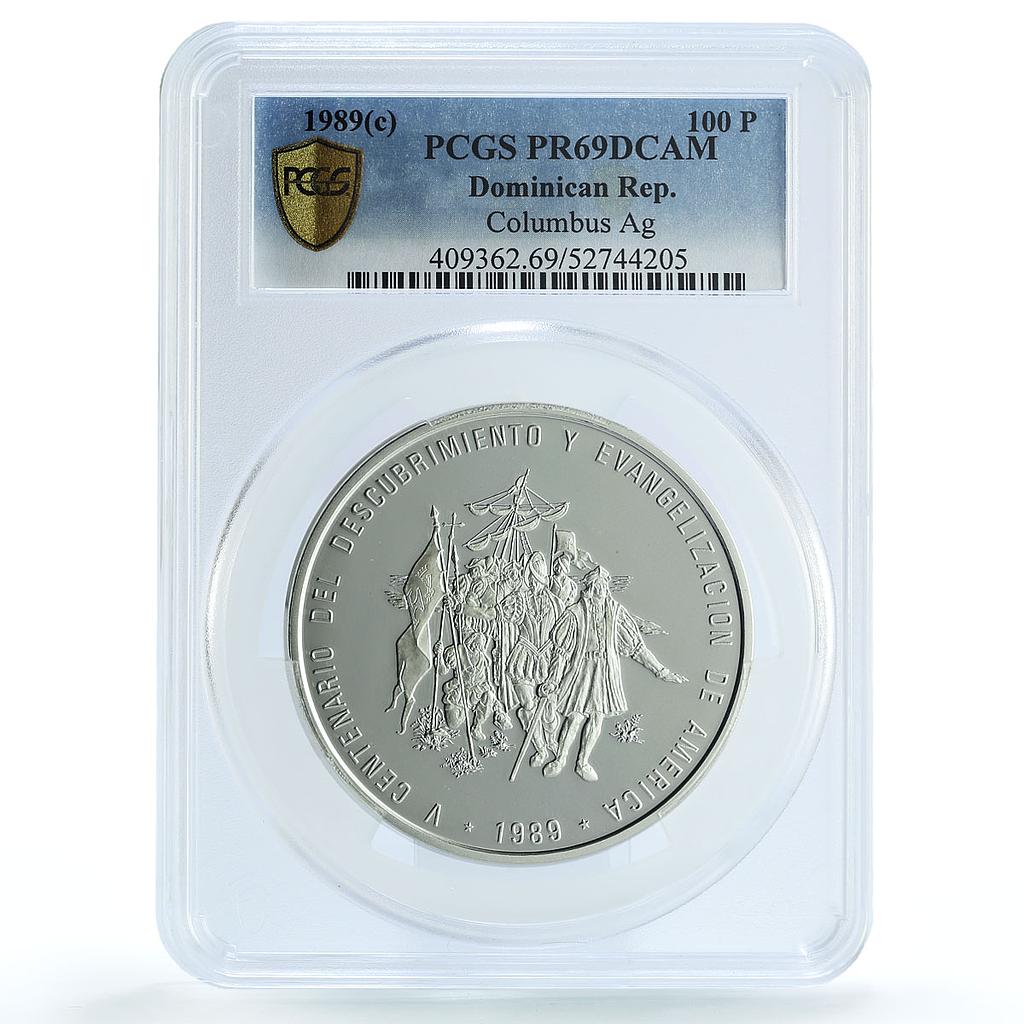 Dominican Republic 100 pesos Columbus KM-75 PR 69 PCGS 5 oz silver coin 1989 Dominican Republic 100 pesos Columbus KM-75 PR 69 PCGS 5 oz silver coin 1989