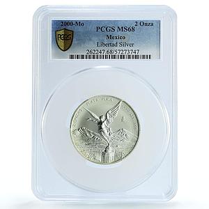 Mexico 2 onzas Libertad Angel of Independence KM-614 MS 68 PCGS silver coin 2000