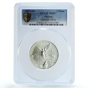 Mexico 2 onzas Libertad Angel of Independence KM-614 MS 67 PCGS silver coin 2001