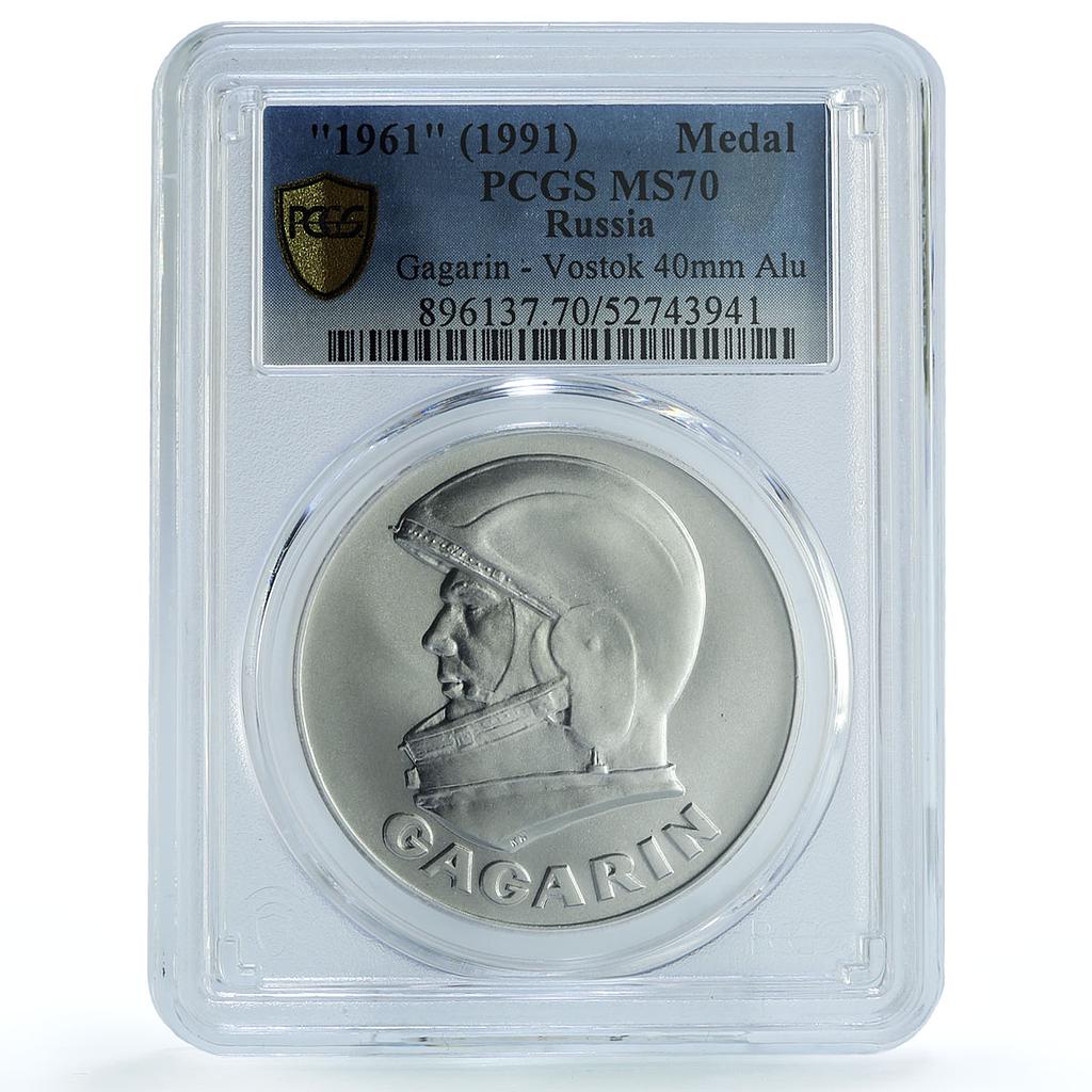 Russia Gagarin Vostok Rocket First Man in Space MS 70 PCGS aluminum medal 1991 Russia Gagarin Vostok Rocket First Man in Space MS 70 PCGS aluminum medal 1991