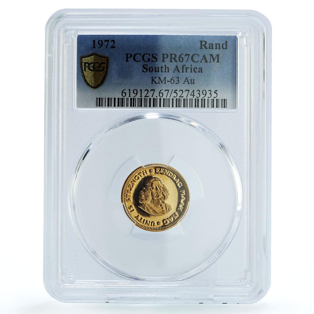 South Africa 1 rand Riebeeck Springbok KM-63 PR 67 PCGS Bullion gold coin 1972
