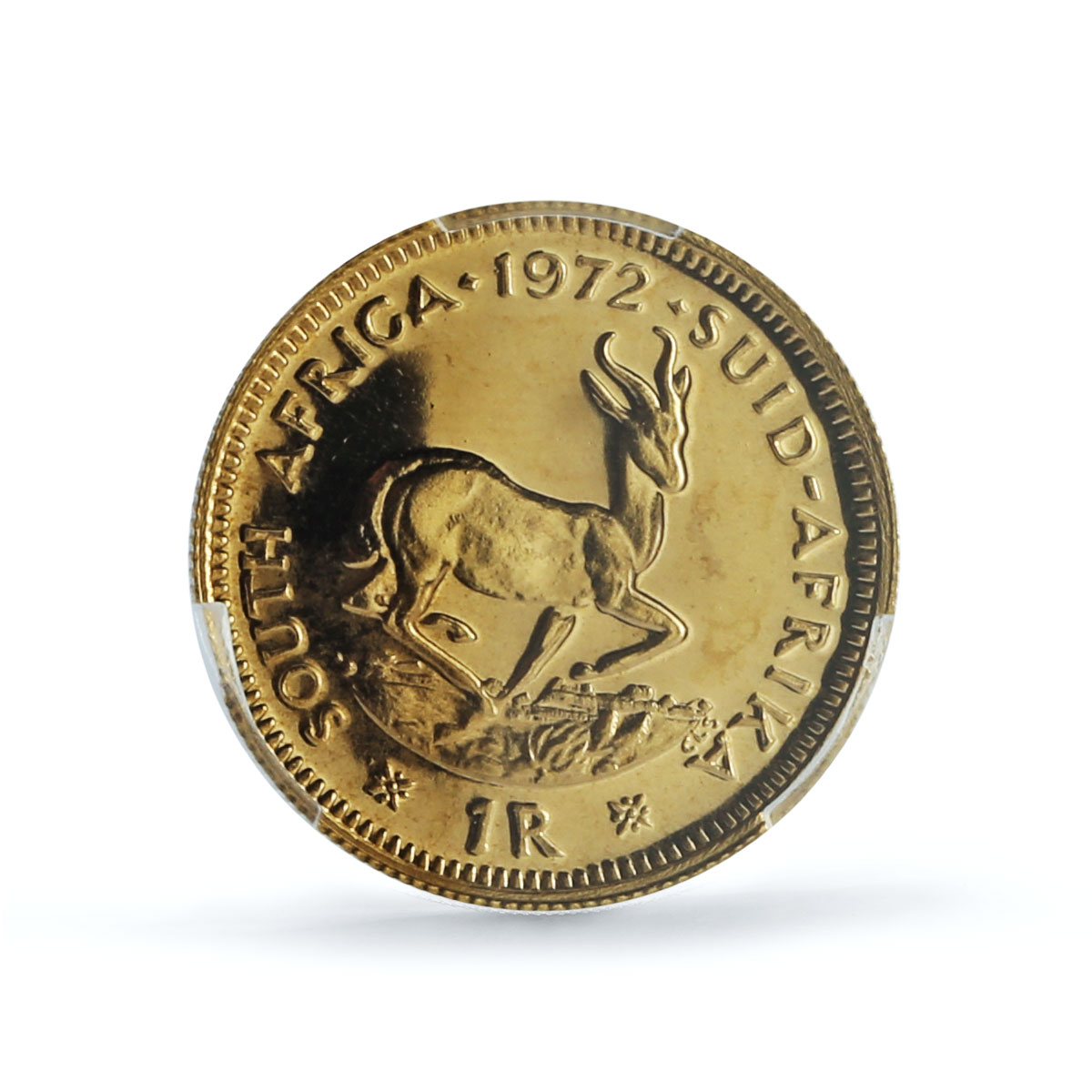 South Africa 1 rand Riebeeck Springbok KM-63 PR 67 PCGS Bullion gold coin 1972