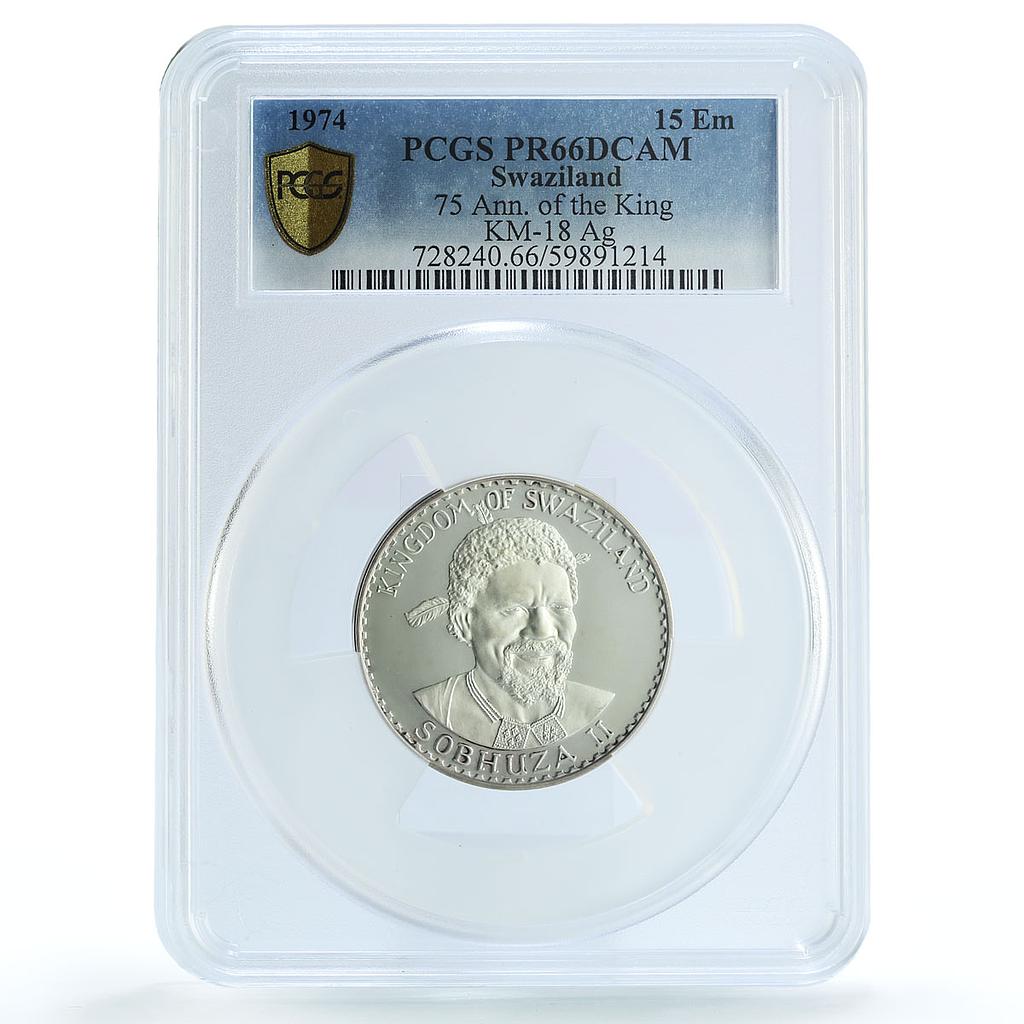 Swaziland 15 emalangeni Sobhuza II Independence KM-18 PR66 PCGS silver coin 1974 Swaziland 15 emalangeni Sobhuza II Independence KM-18 PR66 PCGS silver coin 1974