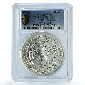 Turks and Caicos 20 crowns U.S. Bicentennial KM-13 MS 69 PCGS silver coin 1976