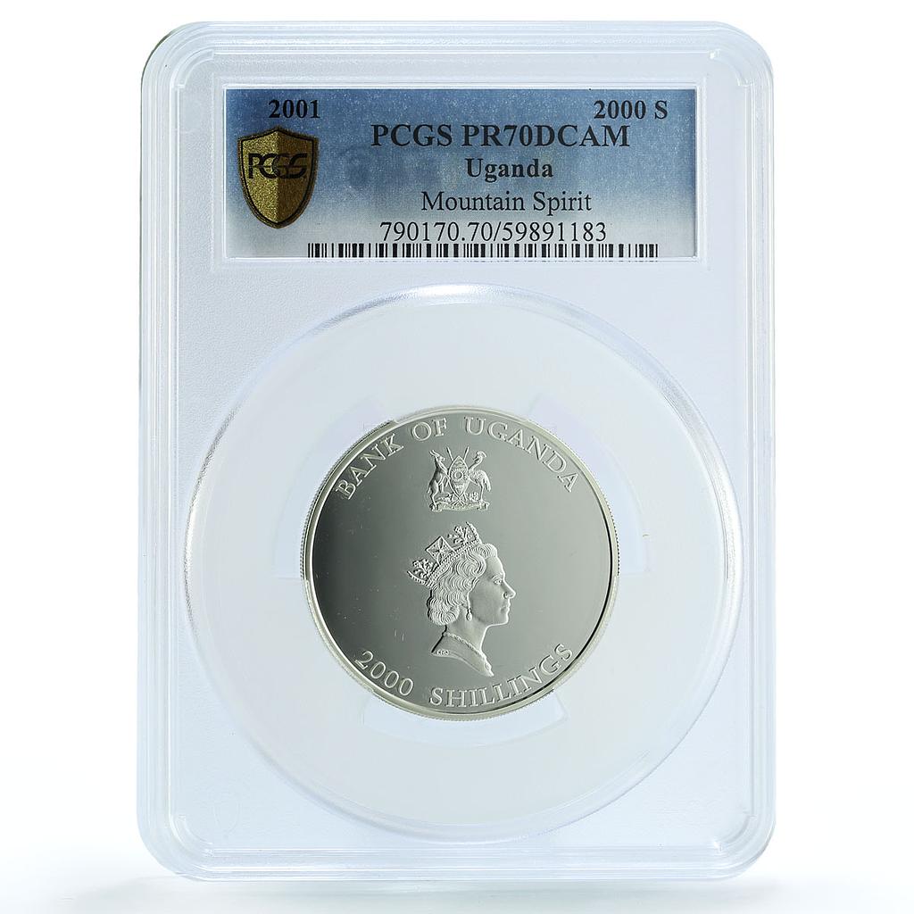 Uganda 2000 shillings Illusion Mountain Spirit KM-75 PR 70 PCGS silver coin 2001 Uganda 2000 shillings Illusion Mountain Spirit KM-75 PR 70 PCGS silver coin 2001