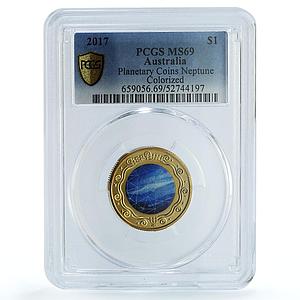 Australia 1 dollar Neptune KM-2799 Planetary Space MS 69 PCGS AlBronze coin 2017
