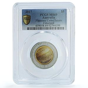 Australia 5 dollars Saturn KM-2802 Planetary Space MS 69 PCGS bimetal coin 2017