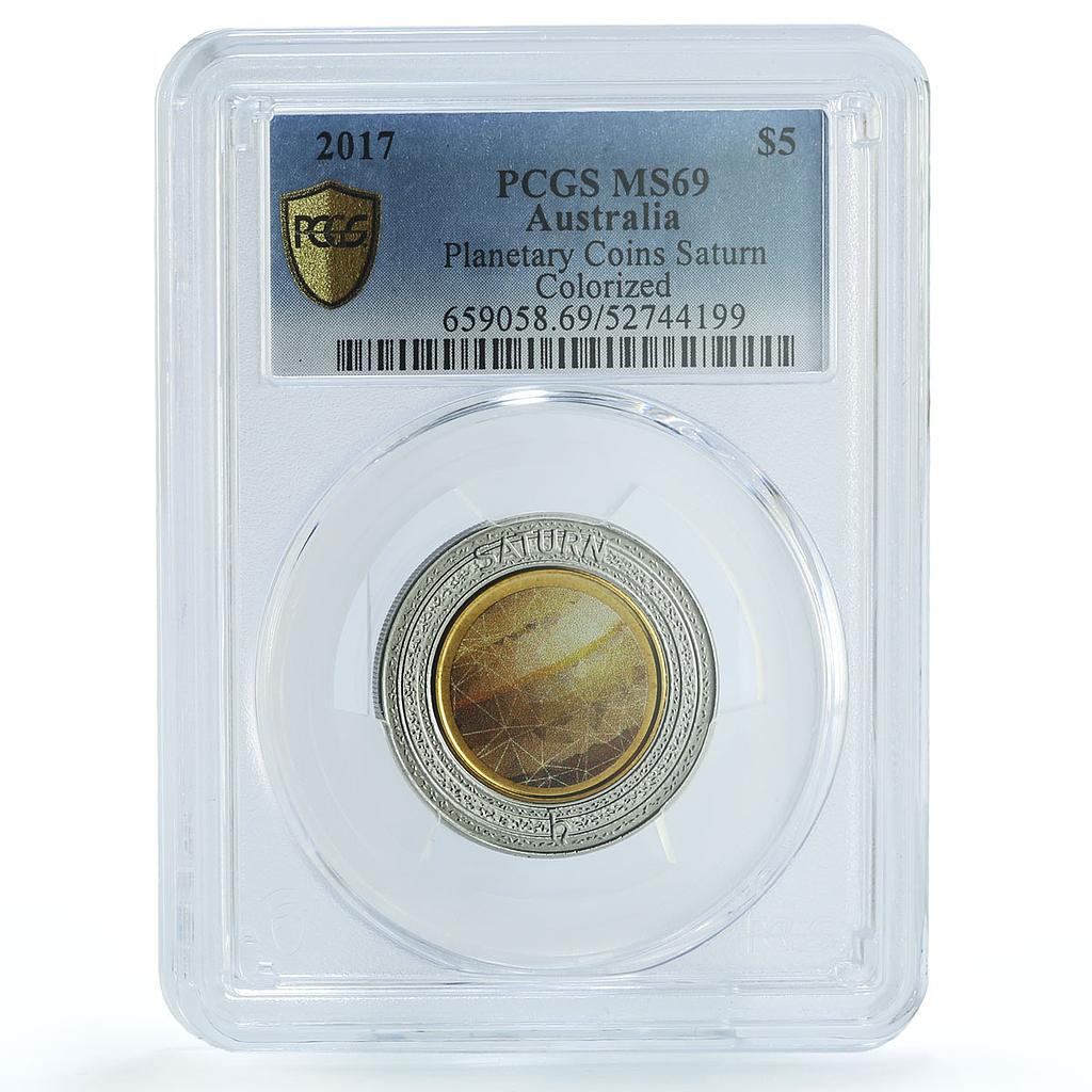 Australia 5 dollars Saturn KM-2802 Planetary Space MS 69 PCGS bimetal coin 2017 Australia 5 dollars Saturn KM-2802 Planetary Space MS 69 PCGS bimetal coin 2017