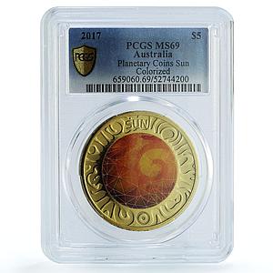 Australia 5 dollars The Sun KM-2801 Planetary Space MS 69 PCGS bimetal coin 2017