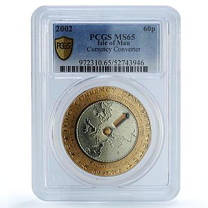 Isle of Man 60 pence Euro Currency Converter KM-1128 MS 65 PCGS brass coin 2002