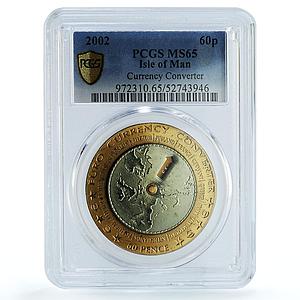 Isle of Man 60 pence Euro Currency Converter KM-1128 MS 65 PCGS brass coin 2002