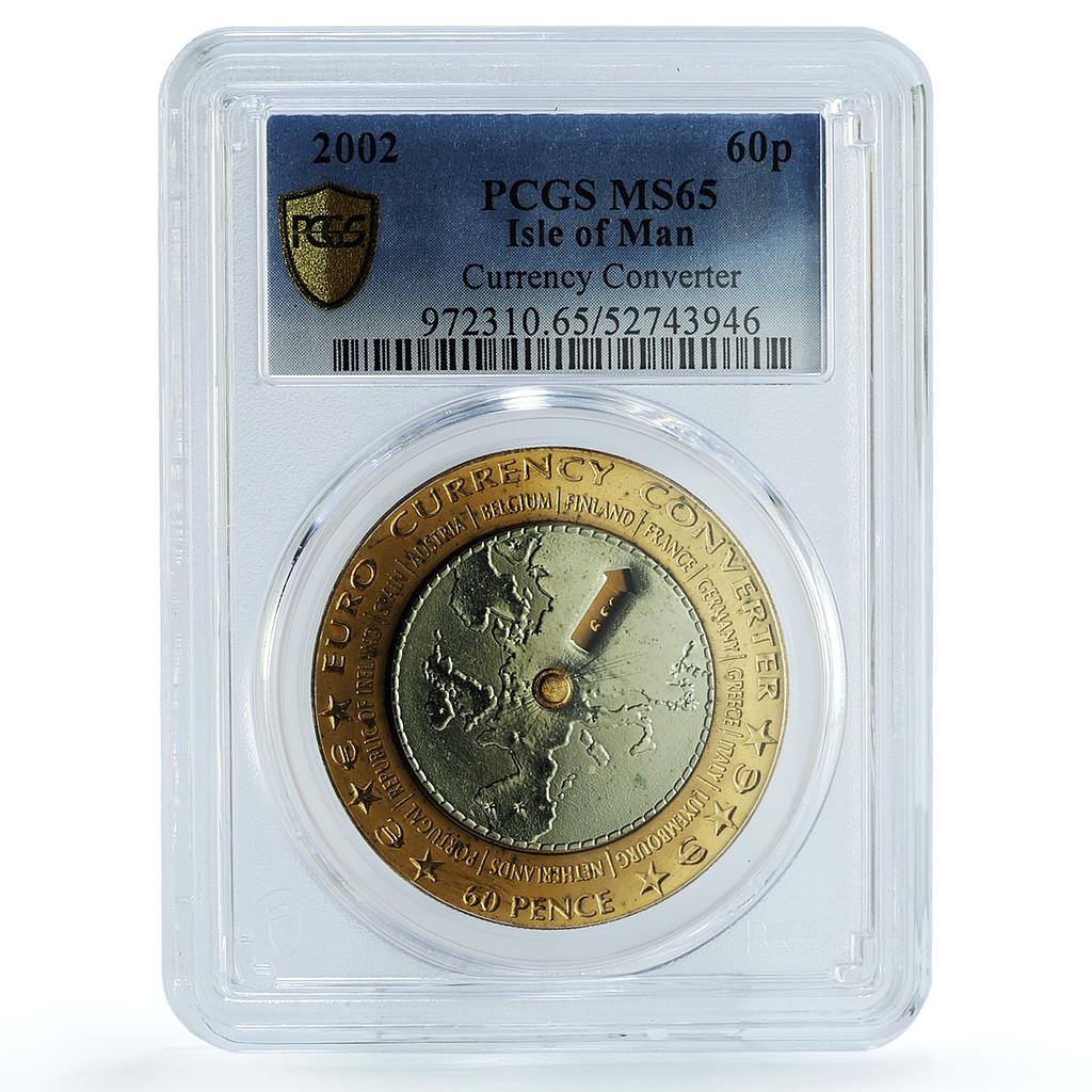 Isle of Man 60 pence Euro Currency Converter KM-1128 MS 65 PCGS brass coin 2002 Isle of Man 60 pence Euro Currency Converter KM-1128 MS 65 PCGS brass coin 2002