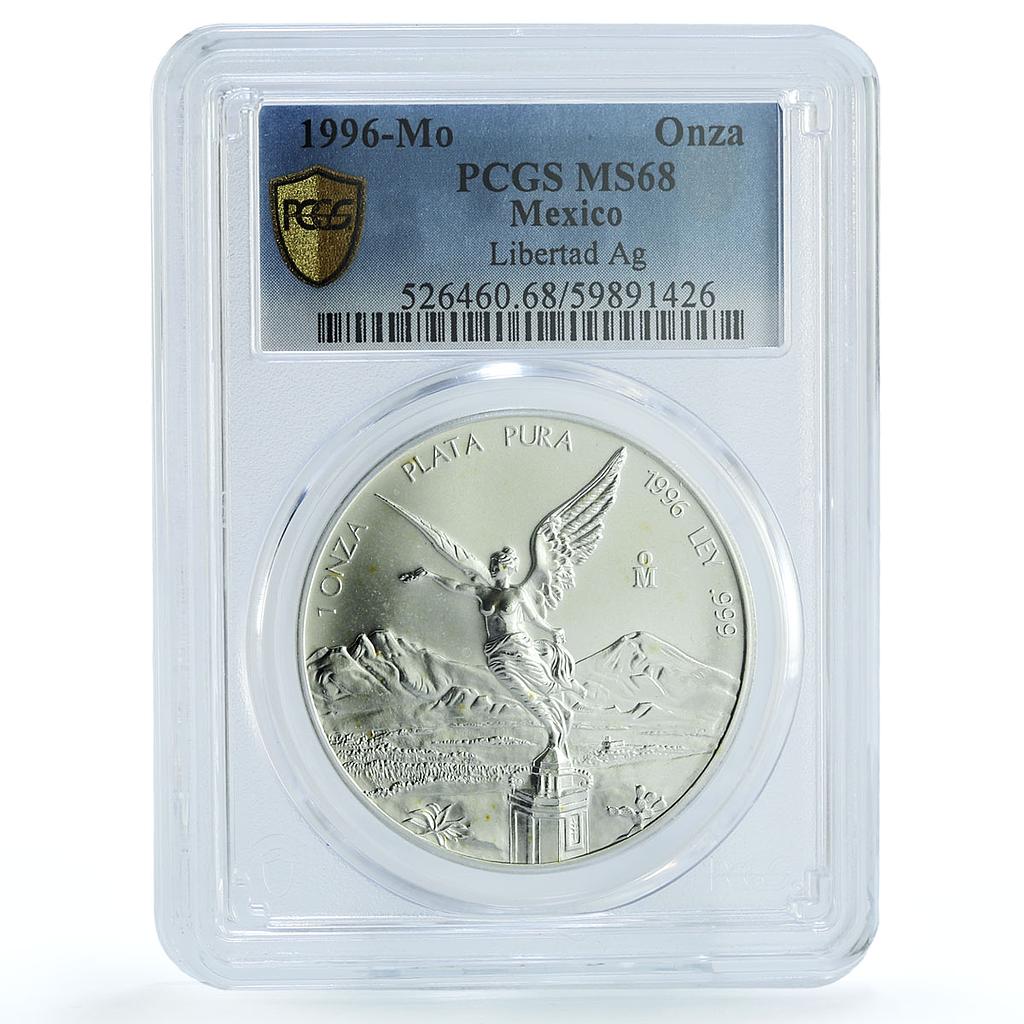 Mexico 1 onza Libertad Angel of Independence KM-613 MS 68 PCGS silver coin 1996 Mexico 1 onza Libertad Angel of Independence KM-613 MS 68 PCGS silver coin 1996