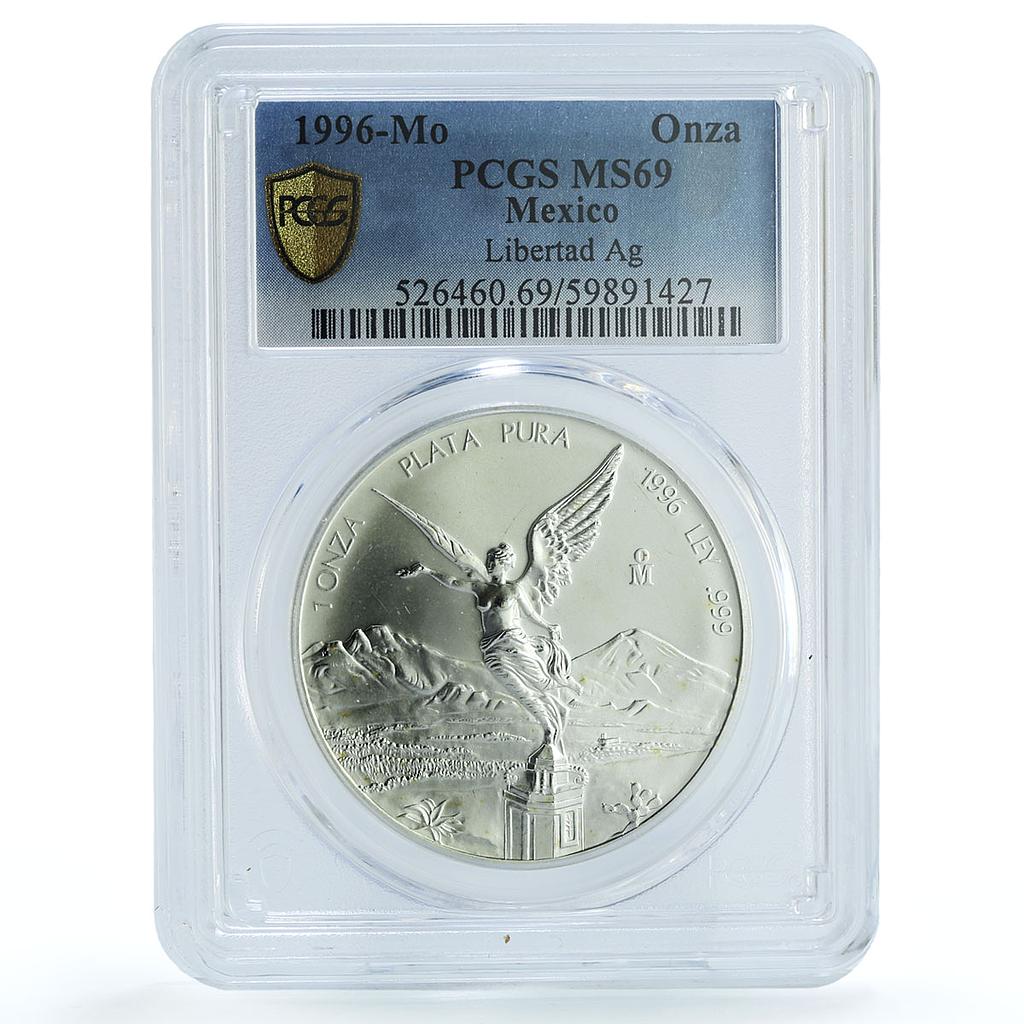 Mexico 1 onza Libertad Angel of Independence KM-613 MS 69 PCGS silver coin 1996 Mexico 1 onza Libertad Angel of Independence KM-613 MS 69 PCGS silver coin 1996