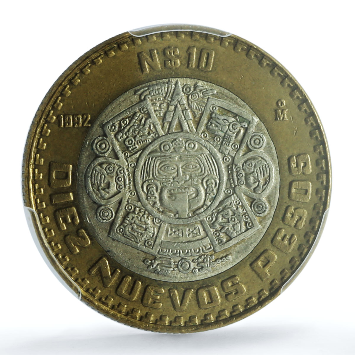 Mexico 10 pesos Republic KM-553 AU 58 PCGS bimetal coin 1992 Mexico 10 pesos Republic KM-553 AU 58 PCGS bimetal coin 1992