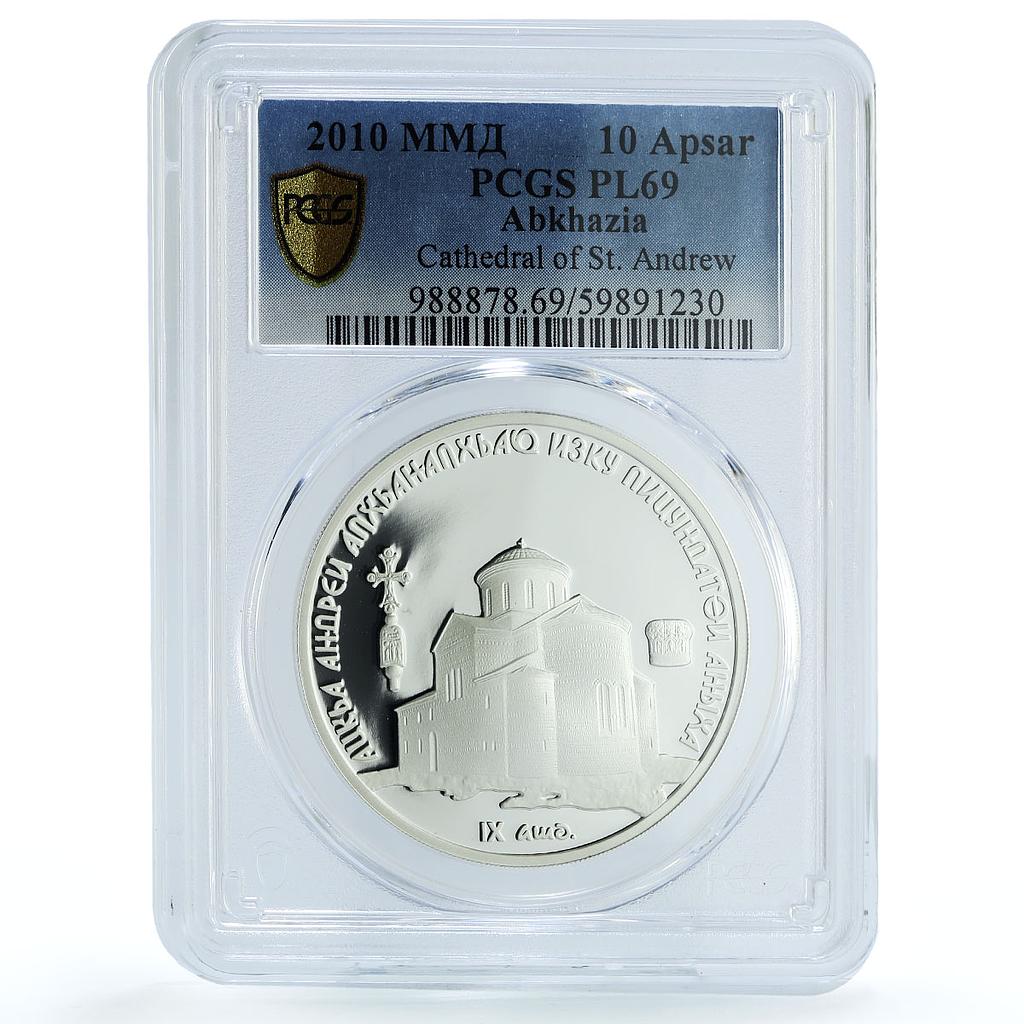 Abkhazia 10 apsar St. Andrew Cathedral Pitsunda PL 69 PCGS silver coin 2010