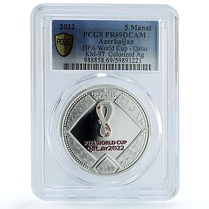 Azerbaijan 5 manat World Cup Qatar KM-101 Football PR 69 PCGS silver coin 2022