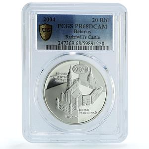 Belarus 20 roubles Radziwill’s Castle Neswizh KM-79 PR 68 PCGS silver coin 2004
