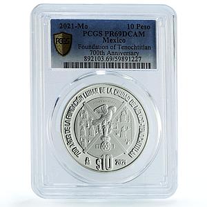 Mexico 10 pesos Tenochtitlan Foundation Aztec City PR 69 PCGS silver coin 2021