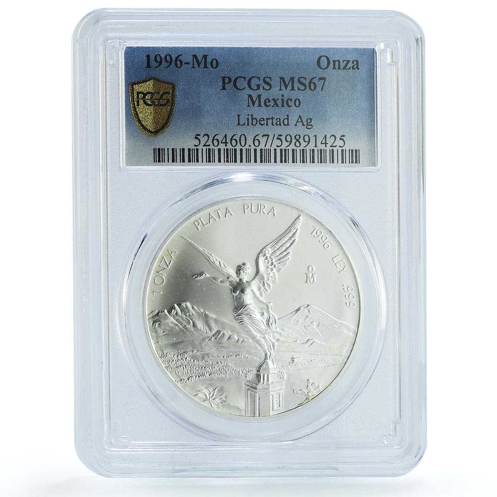 Mexico 1 onza Libertad Angel of Independence KM-613 MS 67 PCGS silver coin 1996 Mexico 1 onza Libertad Angel of Independence KM-613 MS 67 PCGS silver coin 1996
