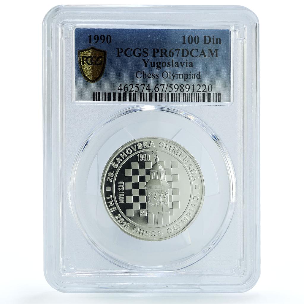 Yugoslavia 100 dinara Chess Olympiad KM-146 Tower PR 67 PCGS silver coin 1990 Yugoslavia 100 dinara Chess Olympiad KM-146 Tower PR 67 PCGS silver coin 1990